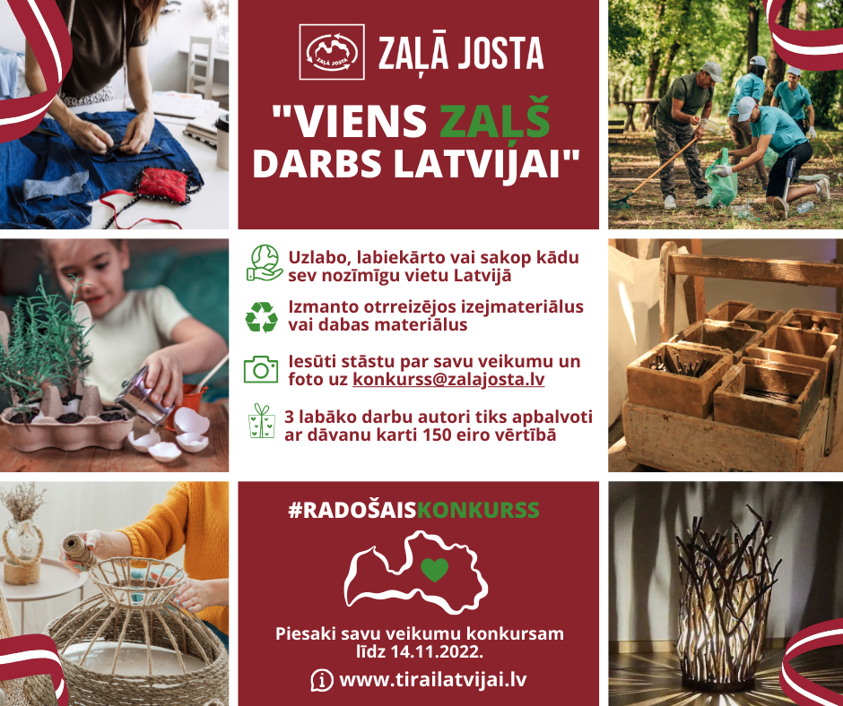 Aicina iedzīvotājus paveikt zaļus darbus, sveicot Latviju svētkos