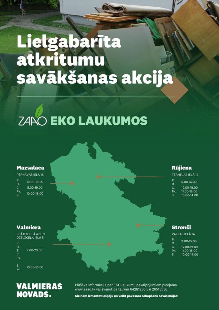 Lielgabarīta atkritumu savākšanas akcija novadā tikai EKO laukumos!