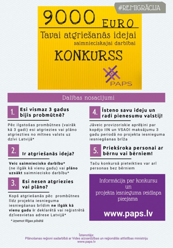 Projektu konkurss remigrantiem uzņēmējdarbības sākšanai vai attīstīšanai