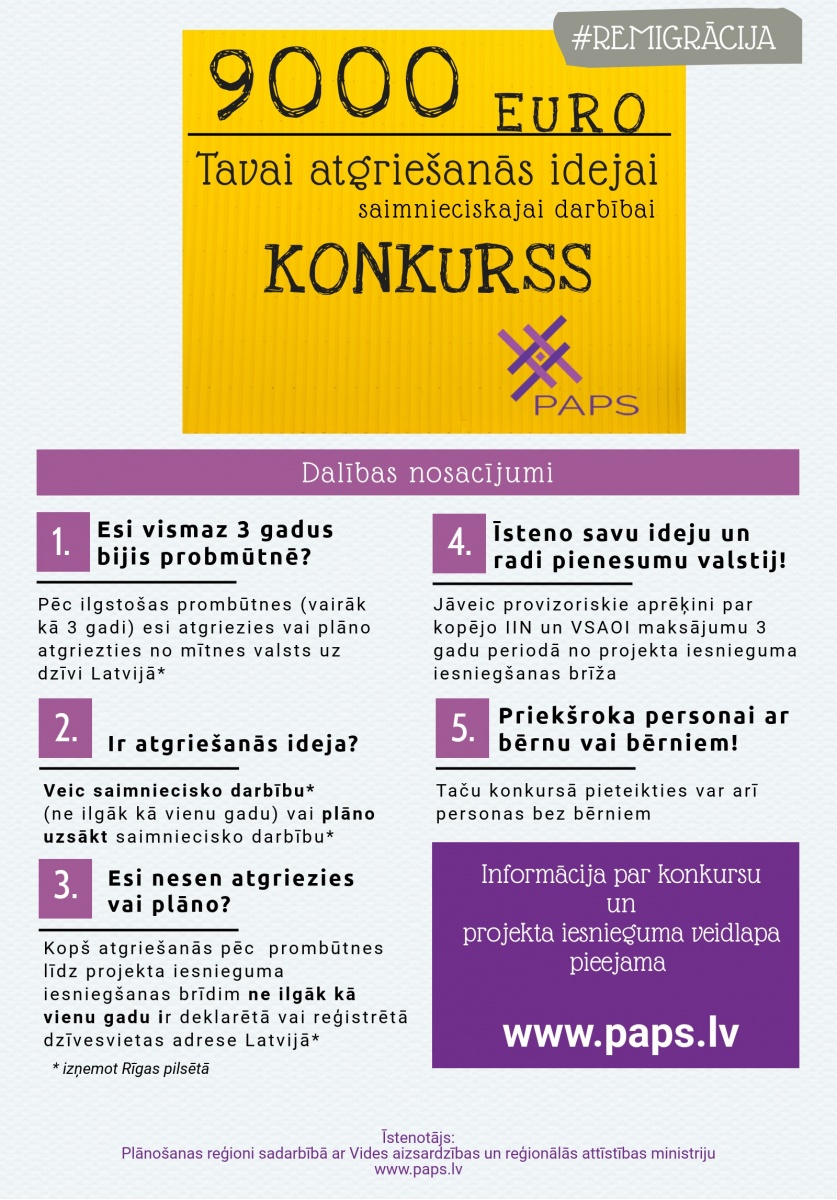 Projektu konkurss remigrantiem uzņēmējdarbības sākšanai vai attīstīšanai